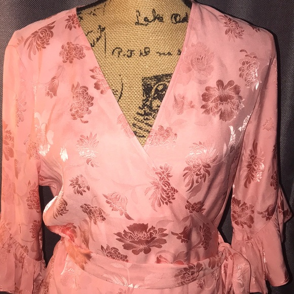 Express Jacquard Pink Wrap Around Top Tie Waist - Picture 4 of 6